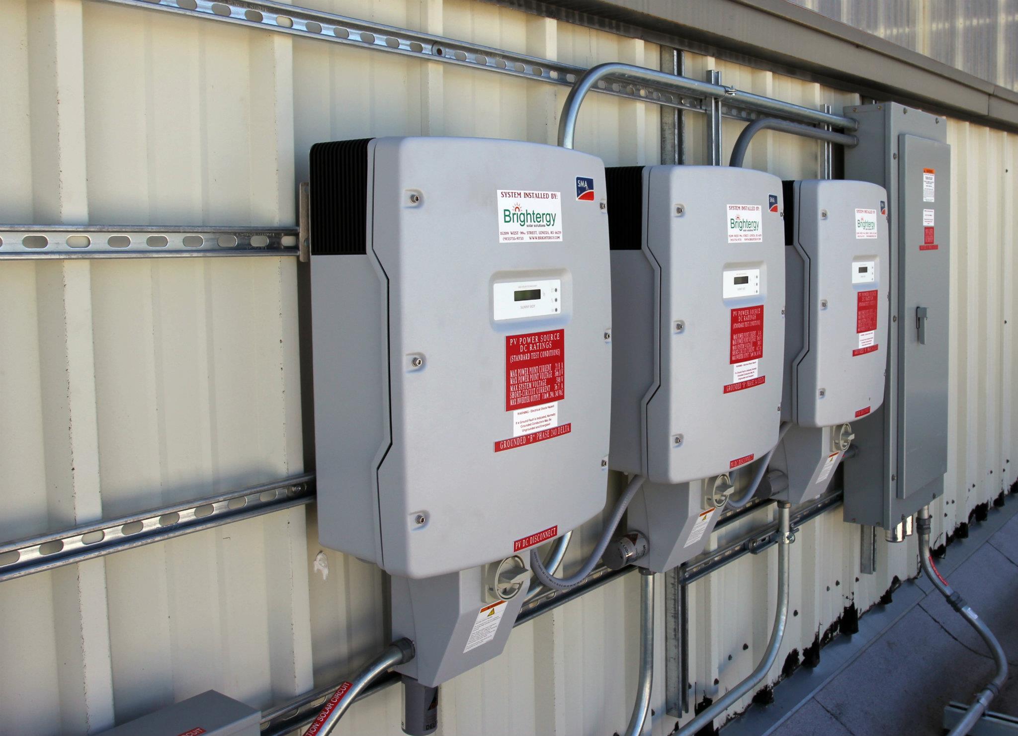 Solar Inverters at Cross Midwest's solar power installation.