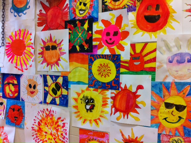 Student paintings inspired by the solar-power installation on top of Pierremont Elementary School.
