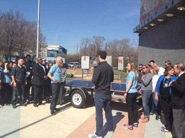 President Clinton and his daughter Chelsea Clinton speak with Brightergy CMO about the importance of solar energy in schools during the CGIU 2013 Service Day.