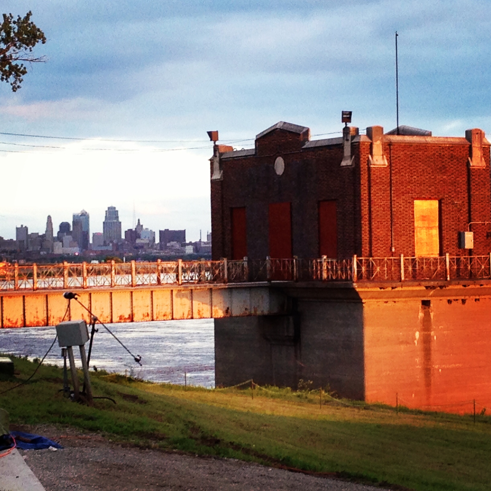 The view of Kansas City, Missouri's skyline and the river from the KCMO Water Services Department Pumphouse. Photo taken during Bridging the Gap's 20th Anniversary Party.