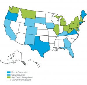 map of US states with deregulated vs regulated energy markets